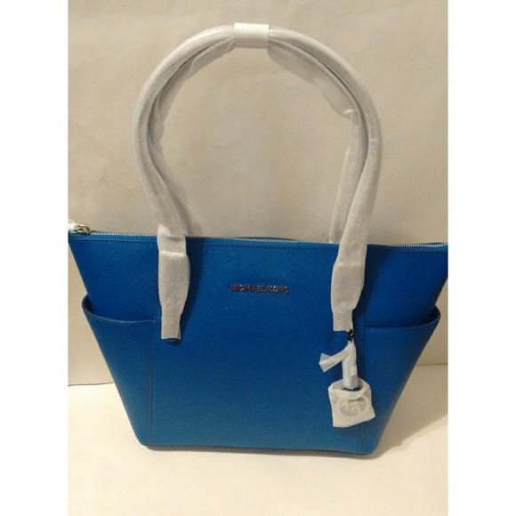 New! MICHAEL KORS Leather Tote Bag Electric Blue - Picture 7 of 8